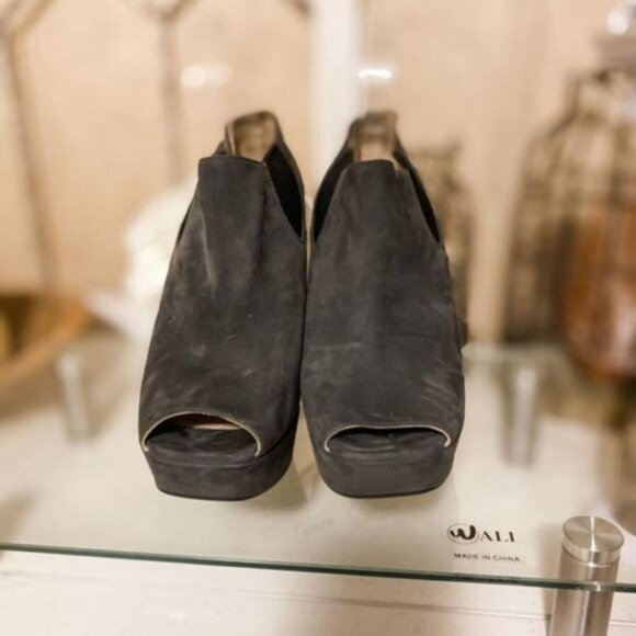 Prada Suede Peep Toe Wedge Ankle Booties - Picture 2 of 9